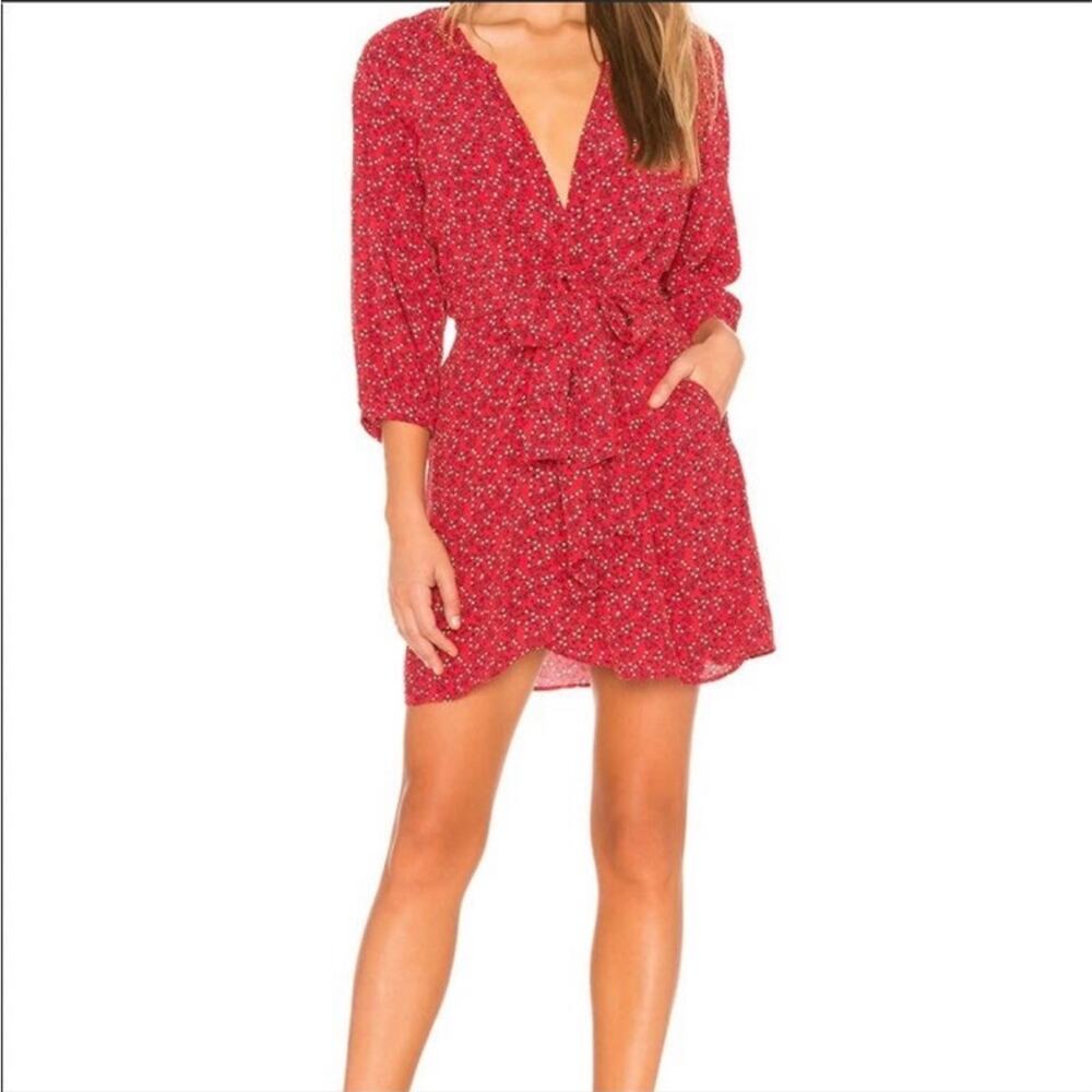 Free People Clara X Revolve Red Floral Print Tunic mini Dress S